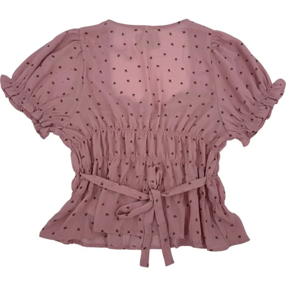 FREE PEOPLE NWT Small Adore‎ You Blouse Mauve Pink Floral Cottagecore Peplum Top